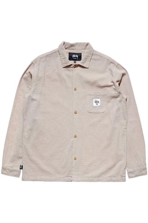 Stussy Mens Grid Seersucker LS Shirts Grey - UHXQG3204